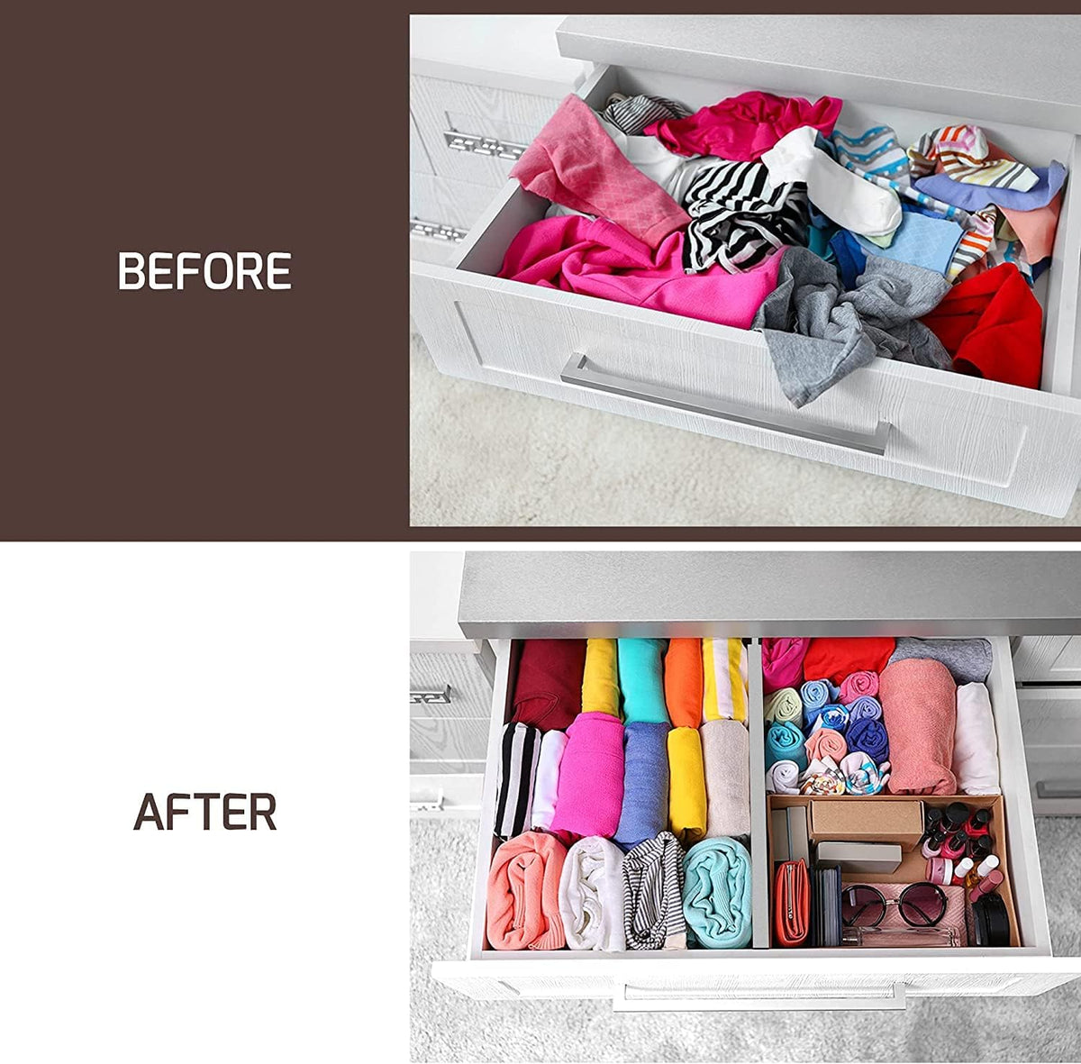6-Pack Drawer Dividers 2.6-Inch High Dresser Drawer Organizer 16 to 22 Inch