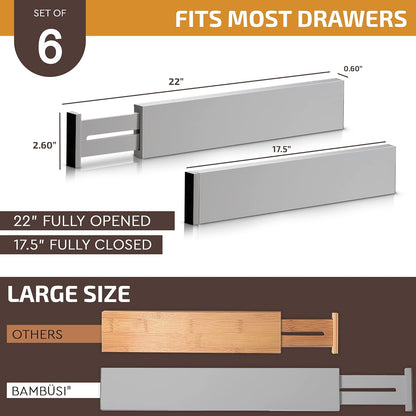 6-Pack Drawer Dividers 2.6-Inch High Dresser Drawer Organizer 16 to 22 Inch
