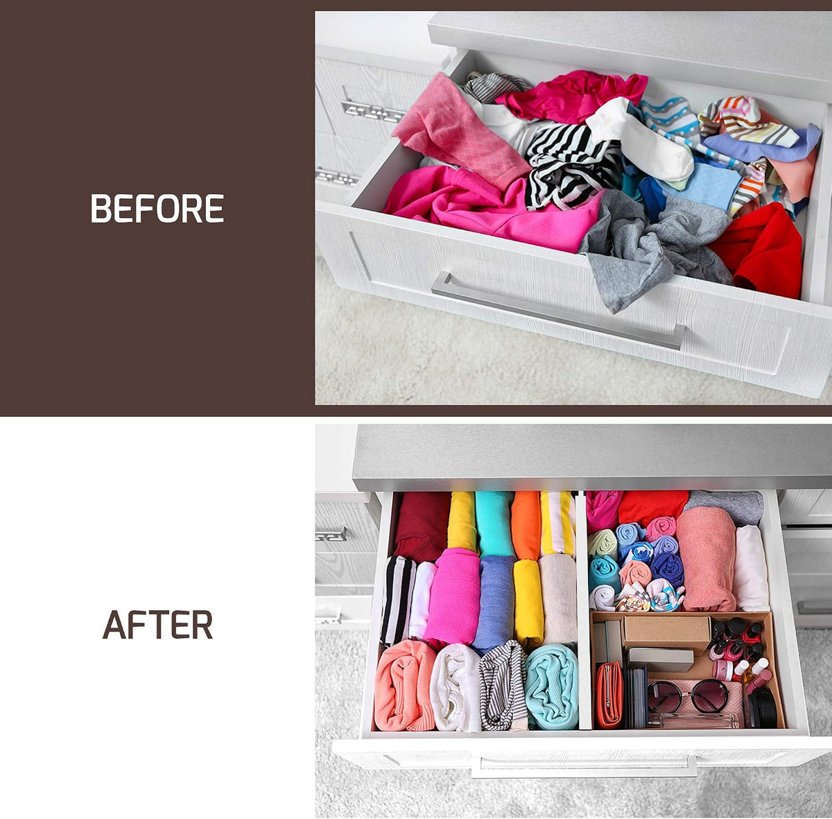6-Pack Drawer Dividers 2.6-Inch High Dresser Drawer Organizer 16 to 22 Inch