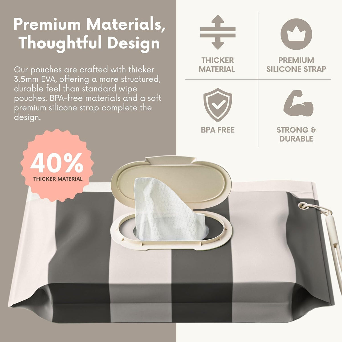 3PACK Baby Wipes Holder | Refillable Wipes Container w/DOUBLE-LOCK SEAL |Travel Wipe Case | Portable Wipe Dispenser | Reusable Wipes Pouch (Cloudy Grey, 3 PACK)