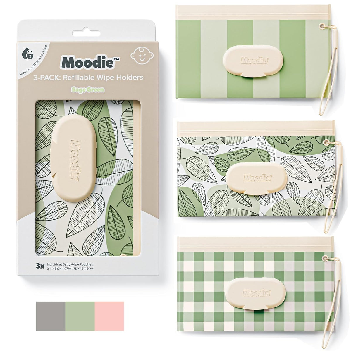 3PACK Baby Wipes Holder | Refillable Wipes Container w/DOUBLE-LOCK SEAL |Travel Wipe Case | Portable Wipe Dispenser | Reusable Wipes Pouch (Cloudy Grey, 3 PACK)