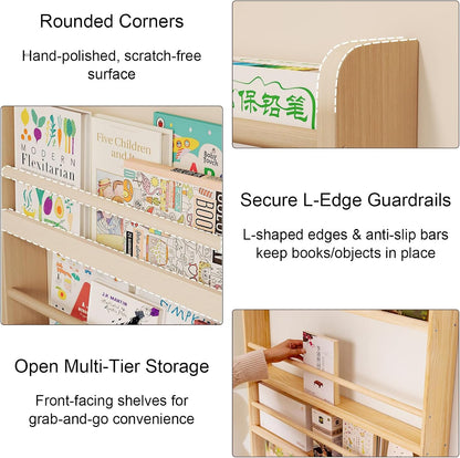 Behind Door Bookshelf 6-Tier Wooden - Slim Space-Saving Wall Mounted Organizer with Hidden Shelves for Kids Room, Narrow Bookcase Natural (Natural, 6 Tier-23.6" Lx3.9 Dx68.9 H)