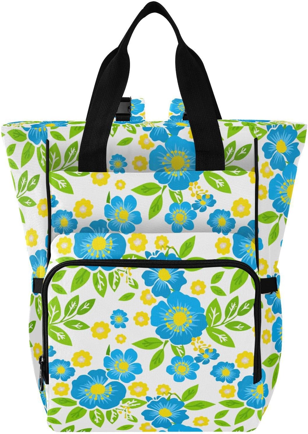 Diaper Bag Backpack, Multifunction Travel Bag for Moms Dads, Baby Changing Bag with Insulted Pockets, Stroller Straps and Side Bottle Pockets Blue Floral Pattern