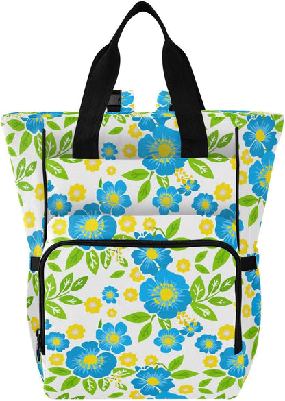 Diaper Bag Backpack, Multifunction Travel Bag for Moms Dads, Baby Changing Bag with Insulted Pockets, Stroller Straps and Side Bottle Pockets Blue Floral Pattern