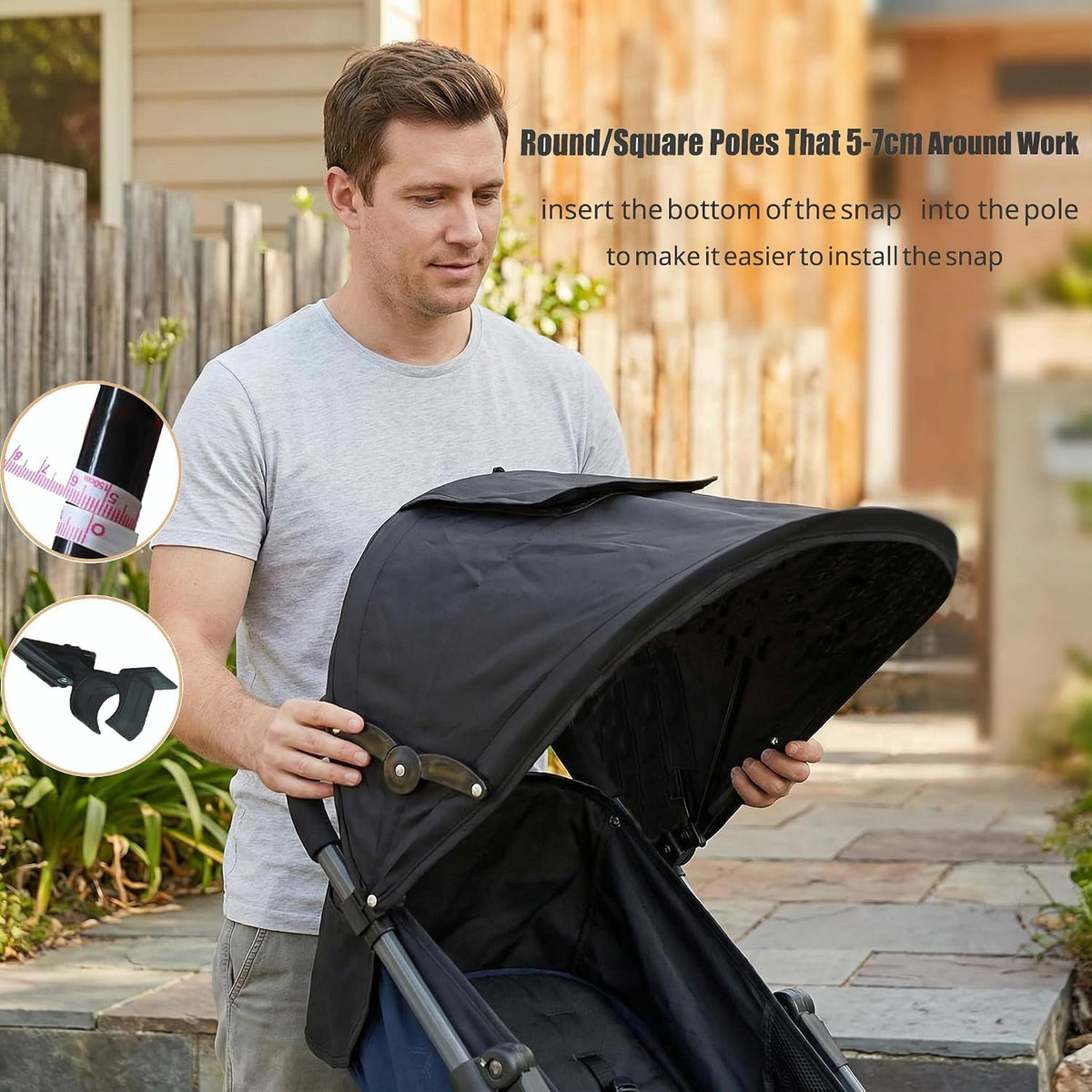 Baby Stroller Sun Shade Umbrella Stroller Canopy Replacement Retractable Stroller Replacement Parts Shade for Pram Pushchair Buggy Parasol Sun with Mesh Window Pocket Adjustable