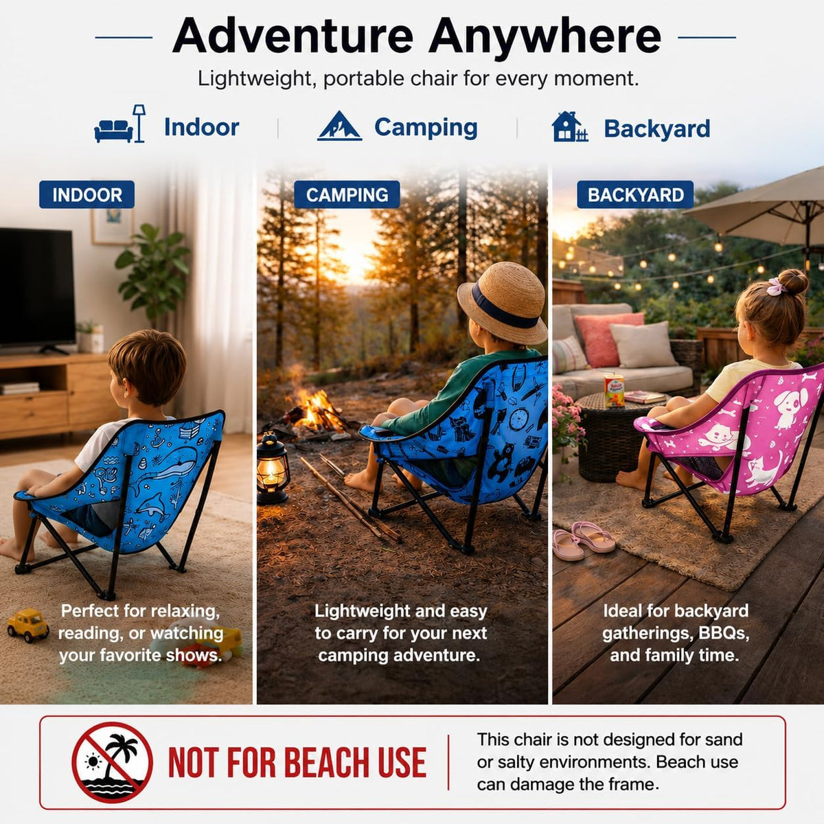 Youth and Kids Camping Chair | Ultra Lightweight, Foldable and Heavy Duty | Ideal Indoor/Outdoor Kid Chair for Camping, Sports and Lawn