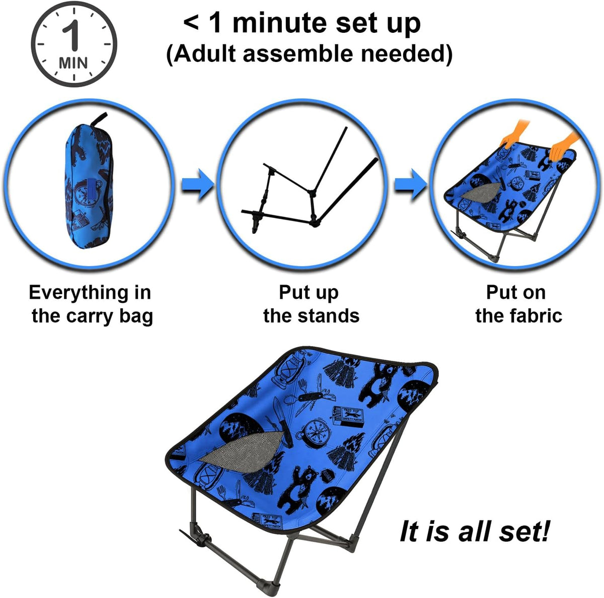 Youth and Kids Camping Chair | Ultra Lightweight, Foldable and Heavy Duty | Ideal Indoor/Outdoor Kid Chair for Camping, Sports and Lawn