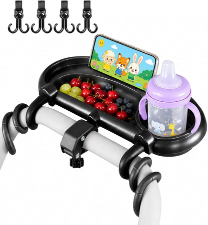 Universal Stroller Snack Tray, Compatible with Nuna Uppababy Mockingbird | Stroller Snack Tray Attachment with Cup Holder 3 in 1 | Clip On Baby Stroller Accessories for Toddler Snacking On The Go