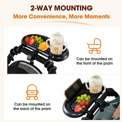 Universal Stroller Snack Tray, Compatible with Nuna Uppababy Mockingbird | Stroller Snack Tray Attachment with Cup Holder 3 in 1 | Clip On Baby Stroller Accessories for Toddler Snacking On The Go