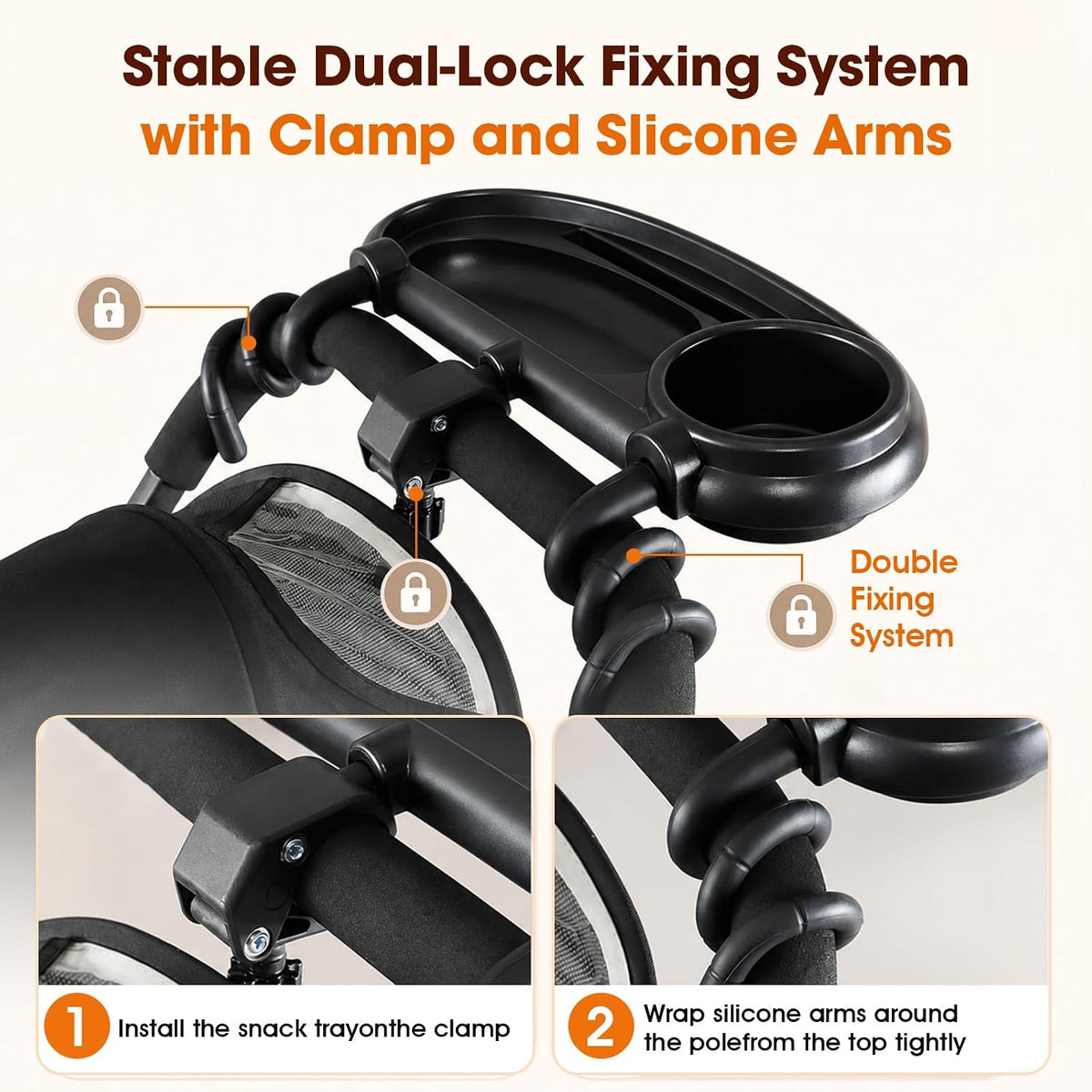Universal Stroller Snack Tray, Compatible with Nuna Uppababy Mockingbird | Stroller Snack Tray Attachment with Cup Holder 3 in 1 | Clip On Baby Stroller Accessories for Toddler Snacking On The Go