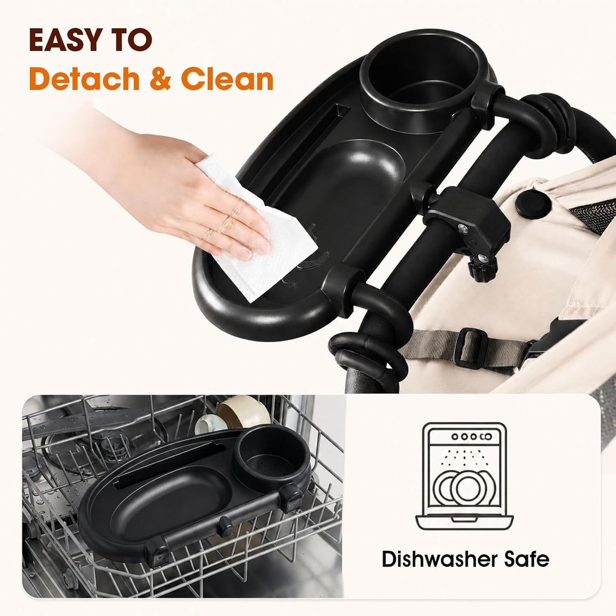 Universal Stroller Snack Tray, Compatible with Nuna Uppababy Mockingbird | Stroller Snack Tray Attachment with Cup Holder 3 in 1 | Clip On Baby Stroller Accessories for Toddler Snacking On The Go