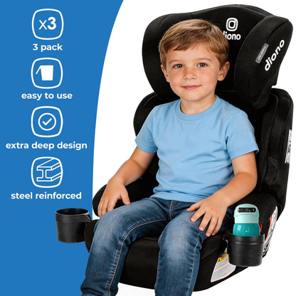 XL Car Seat Cup Holders for Radian and Everett Car Seats, Pack of 3 Cup Holders, Black