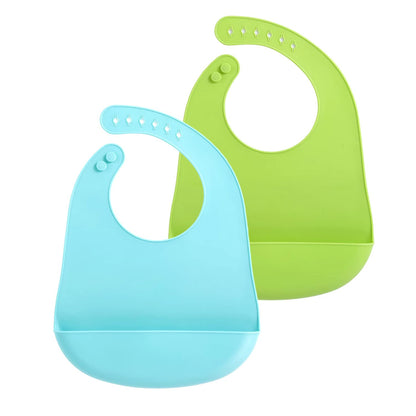 2-Pack Silicone Baby Bibs with Food Catcher Pocket, Waterproof