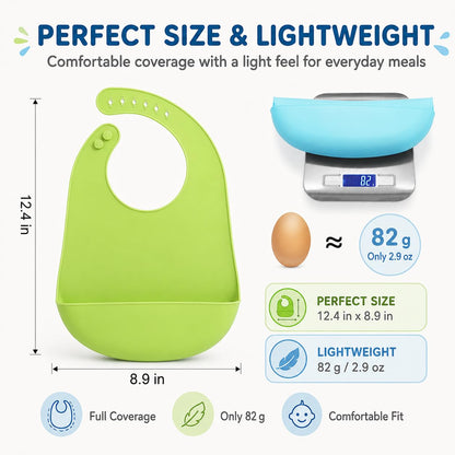2-Pack Silicone Baby Bibs with Food Catcher Pocket, Waterproof