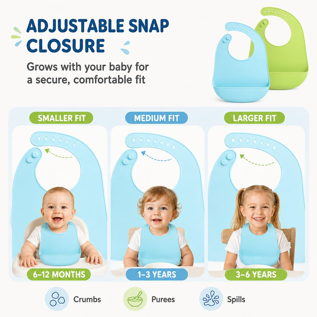 2-Pack Silicone Baby Bibs with Food Catcher Pocket, Waterproof