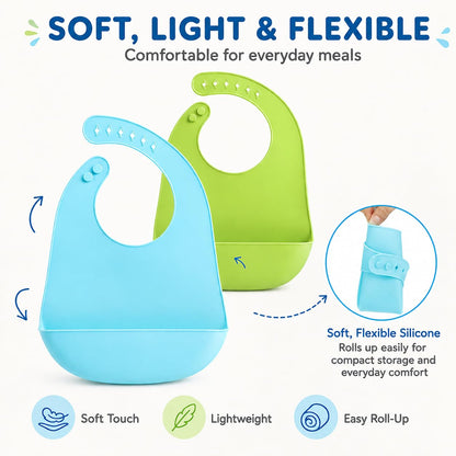 2-Pack Silicone Baby Bibs with Food Catcher Pocket, Waterproof