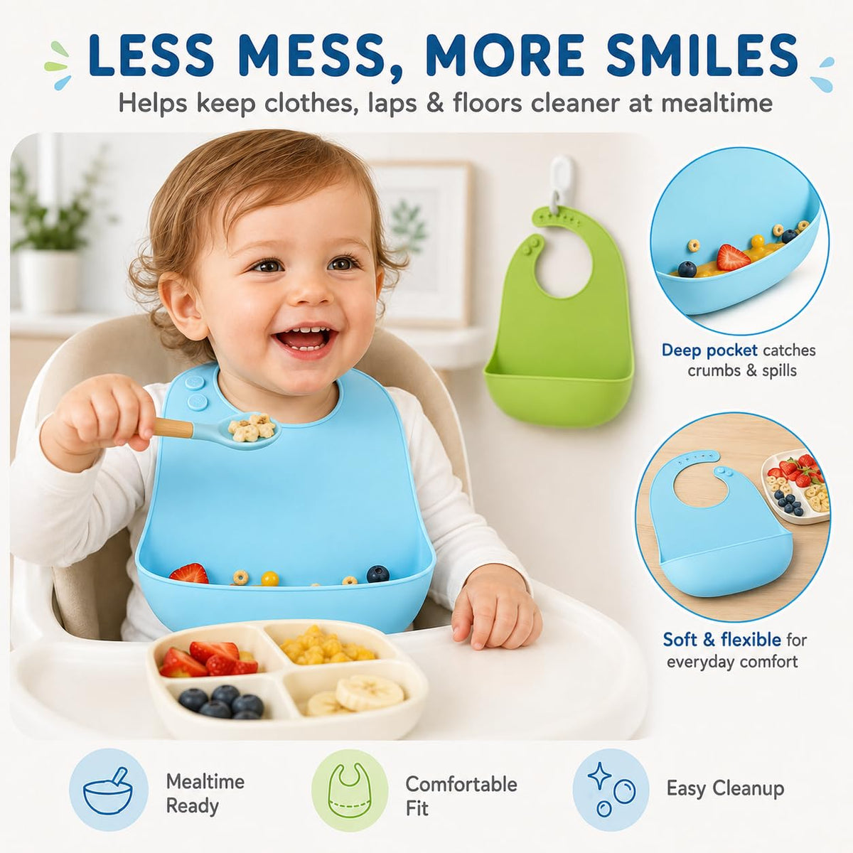 2-Pack Silicone Baby Bibs with Food Catcher Pocket, Waterproof