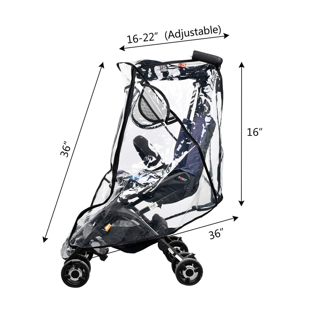 Stroller Rain Cover, Universal Clear Baby Travel Weather Shield Black