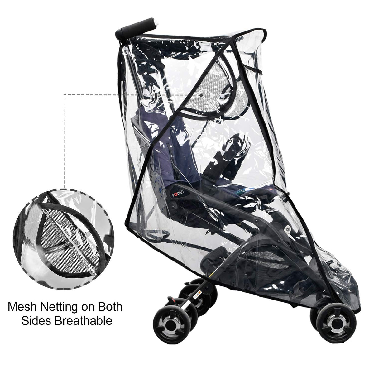 Stroller Rain Cover, Universal Clear Baby Travel Weather Shield Black