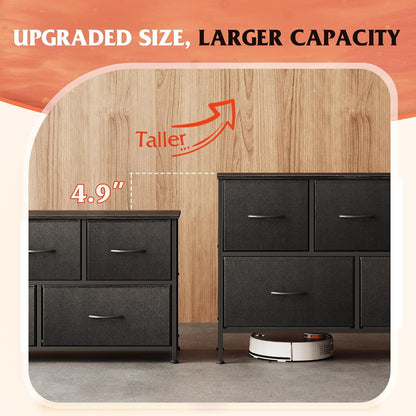 Wide Dresser for Bedroom, 5 Drawer Chest of Drawers, Dark Grey