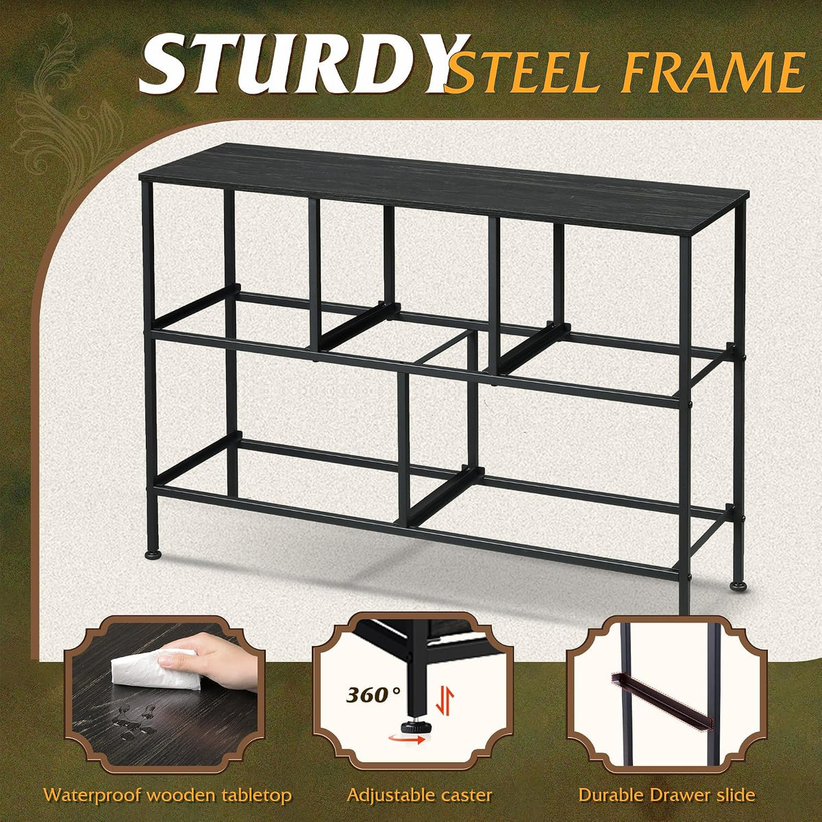 Wide Dresser for Bedroom, 5 Drawer Chest of Drawers, Dark Grey