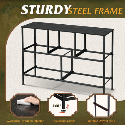 Wide Dresser for Bedroom, 5 Drawer Chest of Drawers, Dark Grey