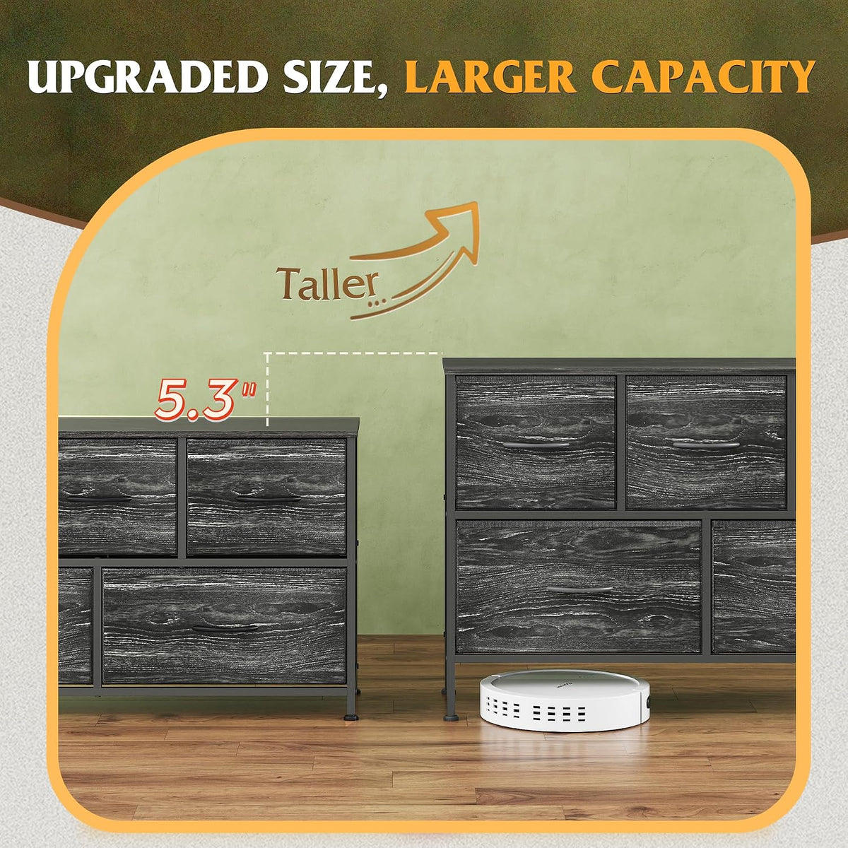 Wide Dresser for Bedroom, 5 Drawer Chest of Drawers, Dark Grey