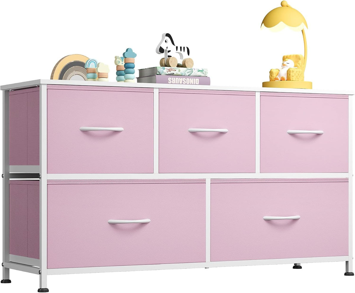 Wide Dresser for Bedroom, 5 Drawer Chest of Drawers, Dark Grey