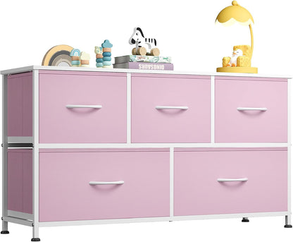Wide Dresser for Bedroom, 5 Drawer Chest of Drawers, Dark Grey