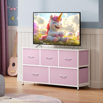 Wide Dresser for Bedroom, 5 Drawer Chest of Drawers, Dark Grey