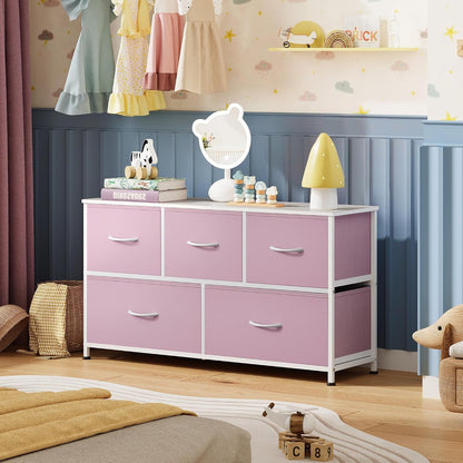 Wide Dresser for Bedroom, 5 Drawer Chest of Drawers, Dark Grey