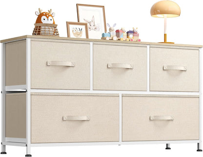 Wide Dresser for Bedroom, 5 Drawer Chest of Drawers, Dark Grey