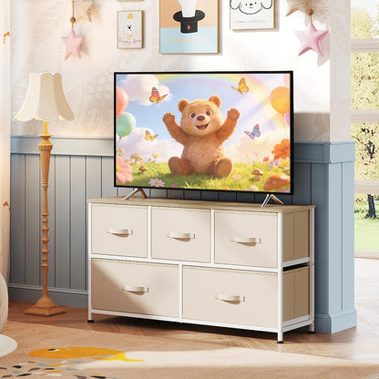 Wide Dresser for Bedroom, 5 Drawer Chest of Drawers, Dark Grey