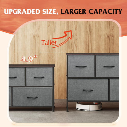 Wide Dresser for Bedroom, 5 Drawer Chest of Drawers, Dark Grey