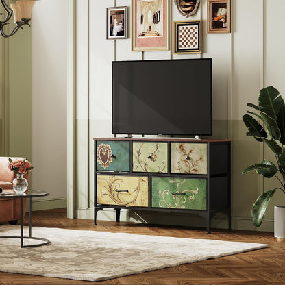 Wide Dresser for Bedroom, 5 Drawer Chest of Drawers, Dark Grey