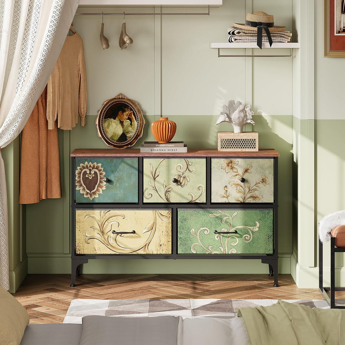 Wide Dresser for Bedroom, 5 Drawer Chest of Drawers, Dark Grey