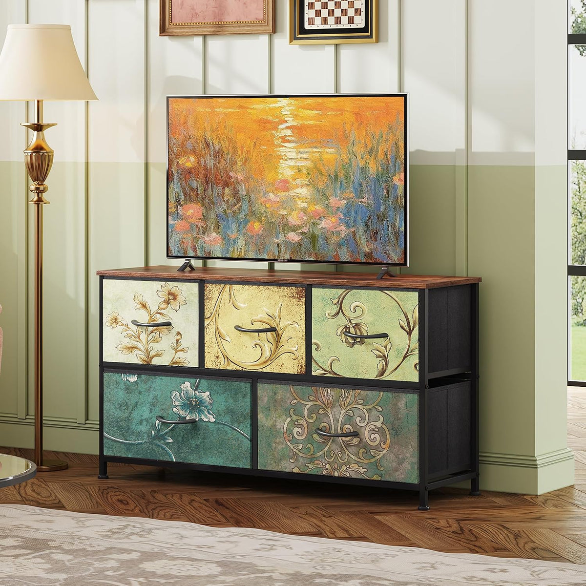 Wide Dresser for Bedroom, 5 Drawer Chest of Drawers, Dark Grey