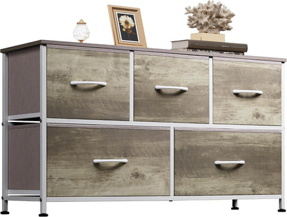 Wide Dresser for Bedroom, 5 Drawer Chest of Drawers, Dark Grey