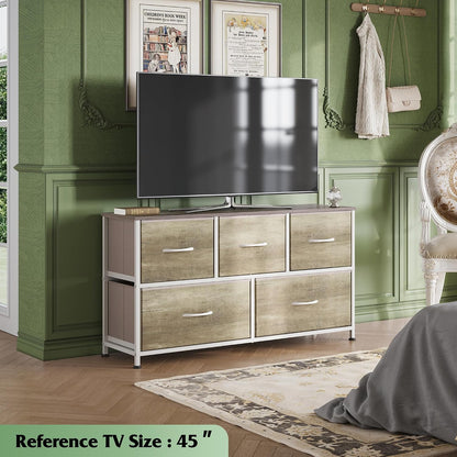 Wide Dresser for Bedroom, 5 Drawer Chest of Drawers, Dark Grey