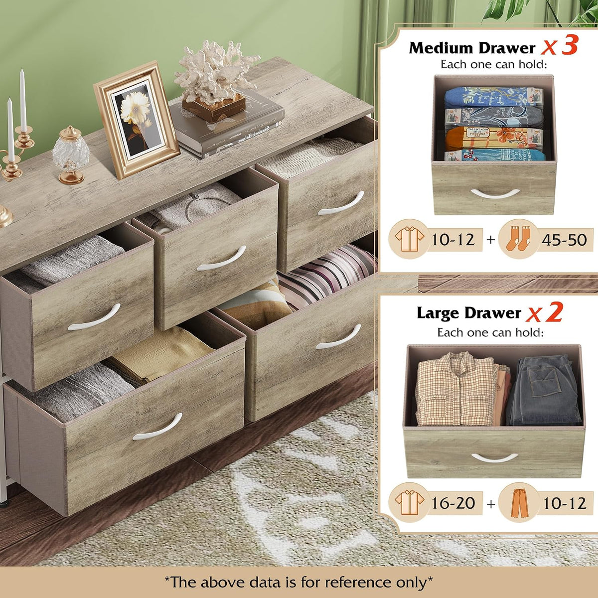 Wide Dresser for Bedroom, 5 Drawer Chest of Drawers, Dark Grey