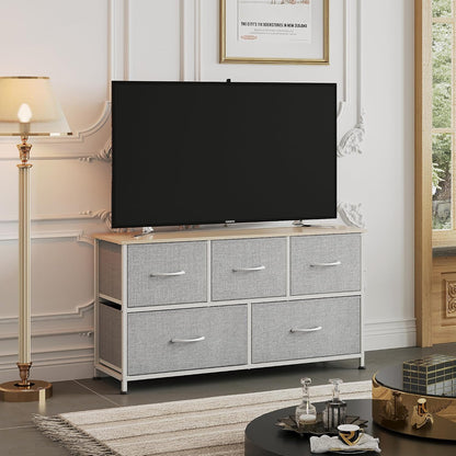 Wide Dresser for Bedroom, 5 Drawer Chest of Drawers, Dark Grey