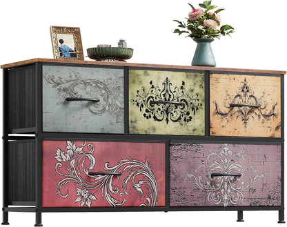 Wide Dresser for Bedroom, 5 Drawer Chest of Drawers, Dark Grey