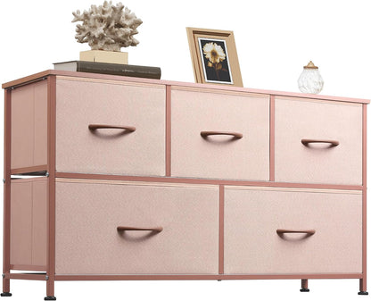 Wide Dresser for Bedroom, 5 Drawer Chest of Drawers, Dark Grey