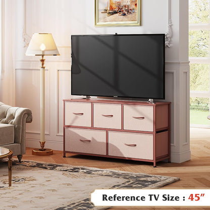 Wide Dresser for Bedroom, 5 Drawer Chest of Drawers, Dark Grey