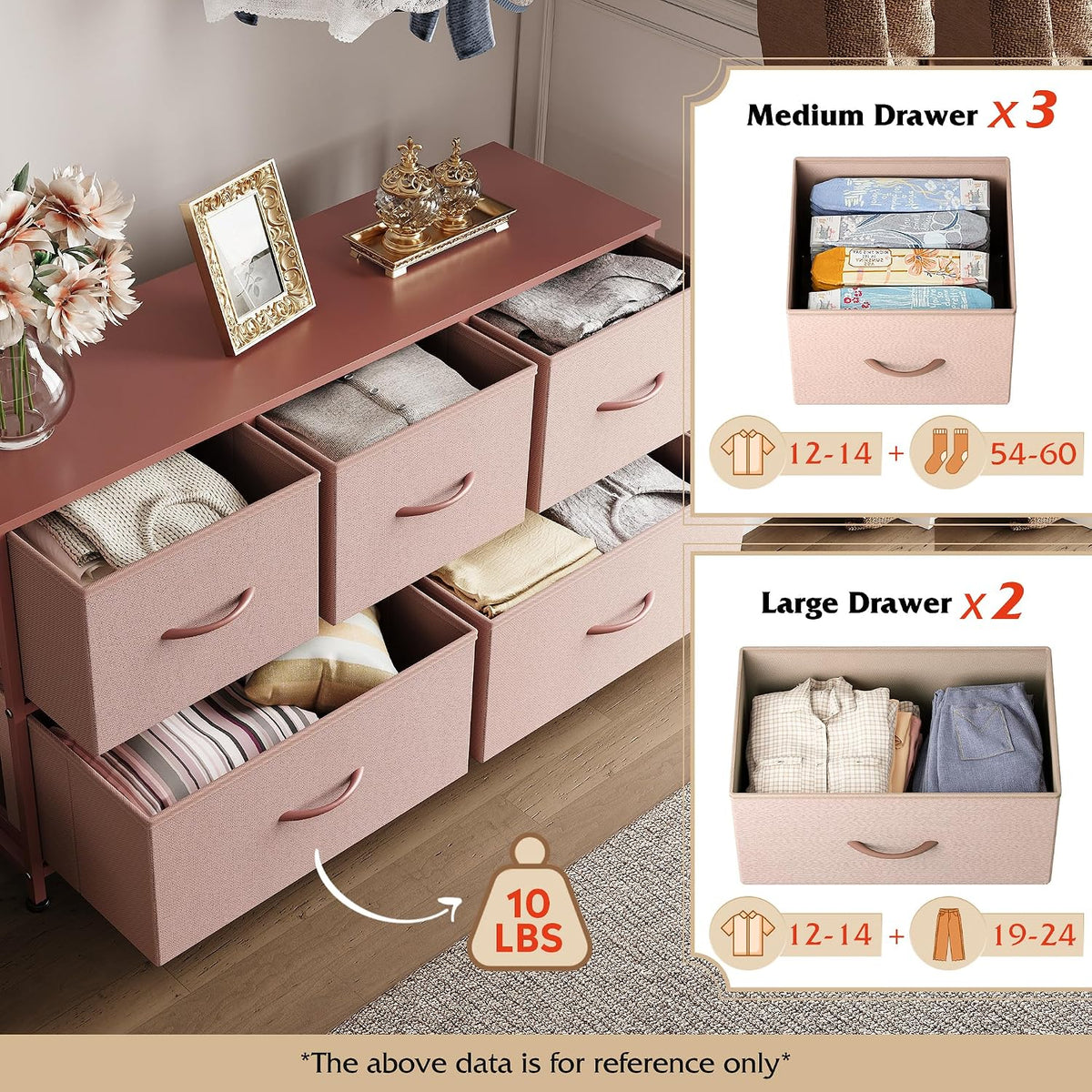 Wide Dresser for Bedroom, 5 Drawer Chest of Drawers, Dark Grey