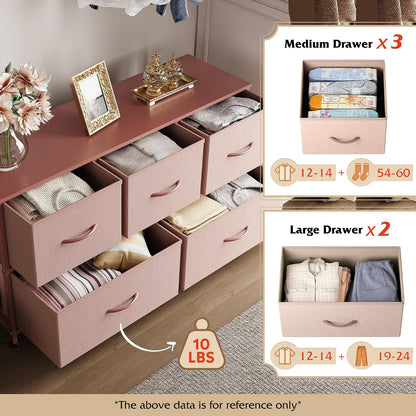 Wide Dresser for Bedroom, 5 Drawer Chest of Drawers, Dark Grey