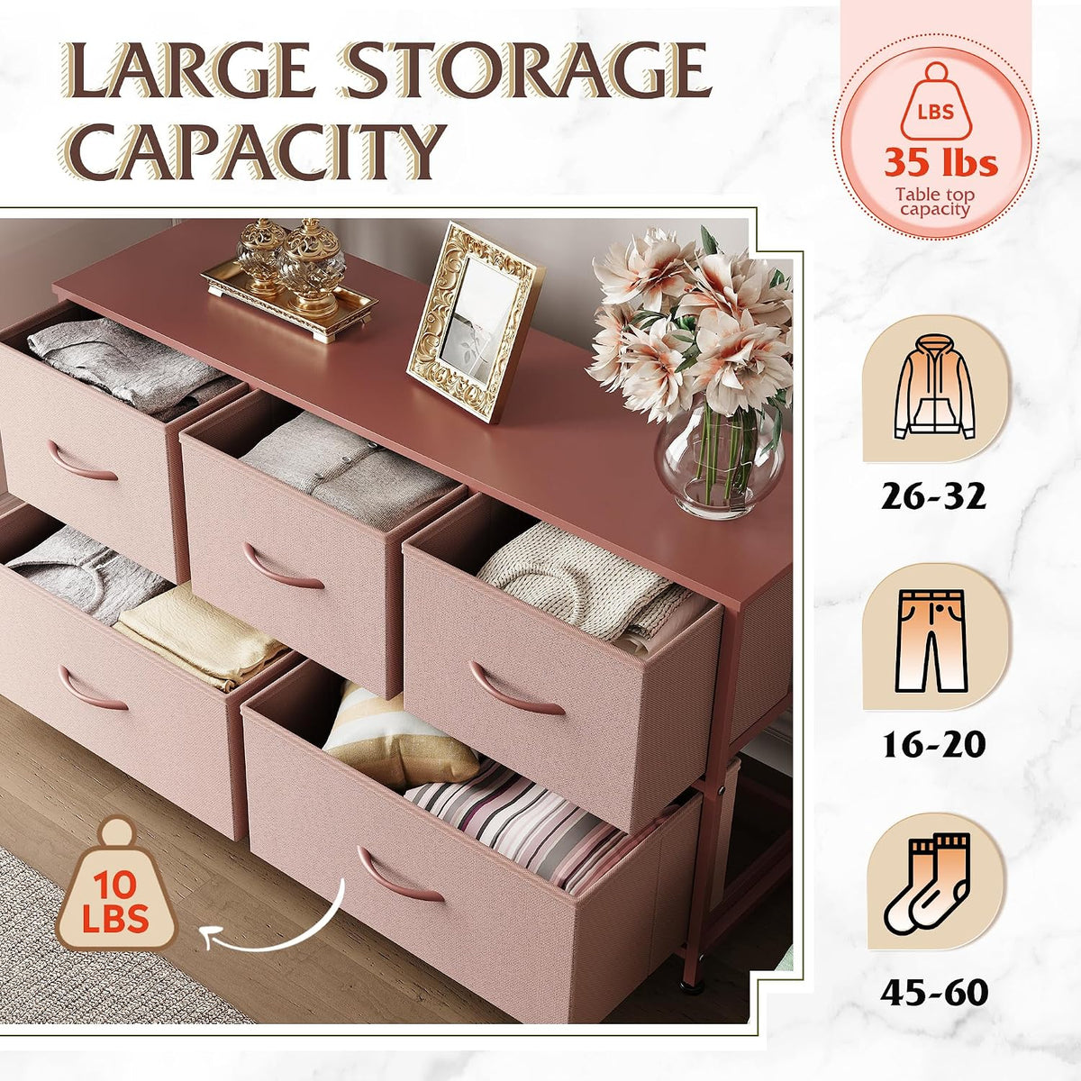 Wide Dresser for Bedroom, 5 Drawer Chest of Drawers, Dark Grey
