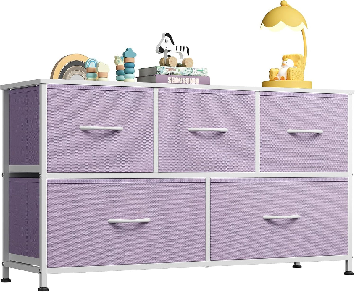 Wide Dresser for Bedroom, 5 Drawer Chest of Drawers, Dark Grey