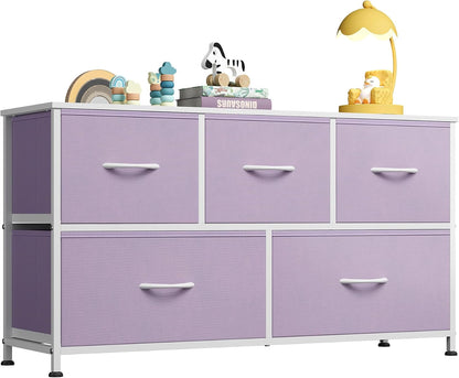 Wide Dresser for Bedroom, 5 Drawer Chest of Drawers, Dark Grey
