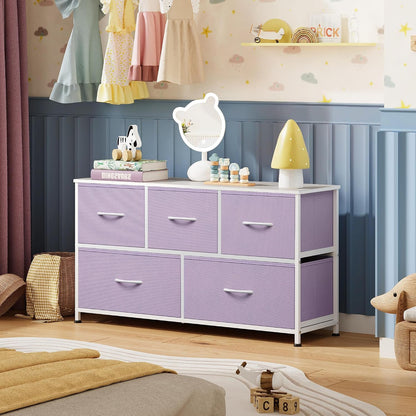 Wide Dresser for Bedroom, 5 Drawer Chest of Drawers, Dark Grey
